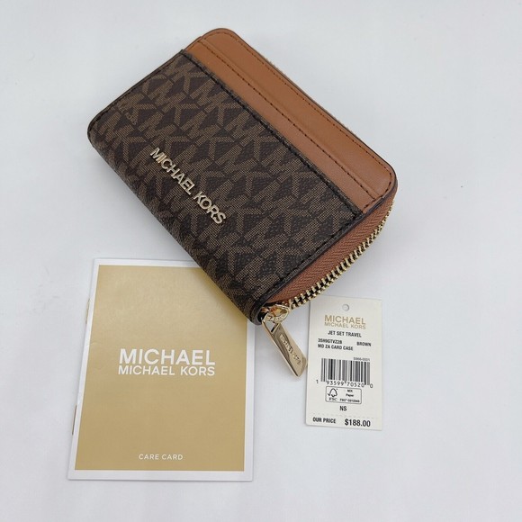 Michael Kors Brown Jet Set Travel MD ZA Card Case Wallet PVC MK Signature $188 - Picture 2 of 4